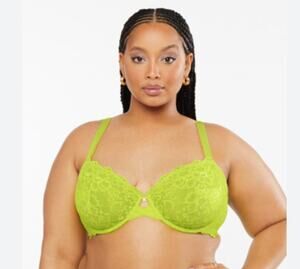 NEW Fenty 40C Floral Lace Unlined Bra Neon Green Lingerie Glam Underwire
